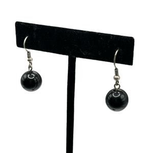 Black Acrylic Bead Drop Earrings Dainty Vintage 90s Pierced Hooks